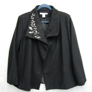 Two Star Dog Blazer Womens Large Embroidered Floral Art-To-Wear Jacket Coat Blk